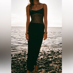 Indah Bella Black Mesh Maxi Dress